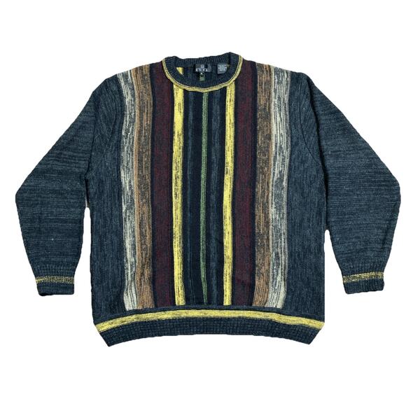 Vintage Enro Sweater Men’s XL Wool Blend Vertical Stripe Coogi Style - Picture 1 of 7